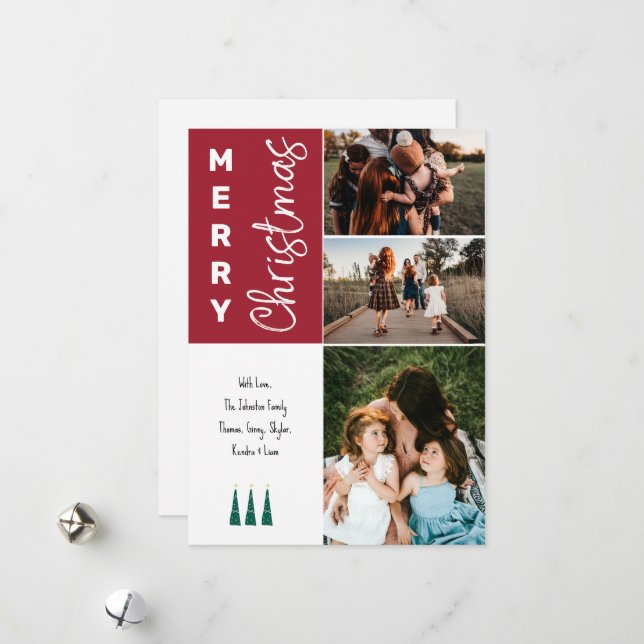 Cartes Pour Fêtes Annuelles 3 Photo Merry Christmas Card - Rouge (Devant/Arrière en situation)