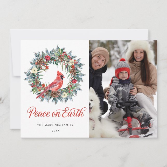 Cartes Pour Fêtes Annuelles 3 PHOTO Red Cardinal Christmas Wreath (Devant)