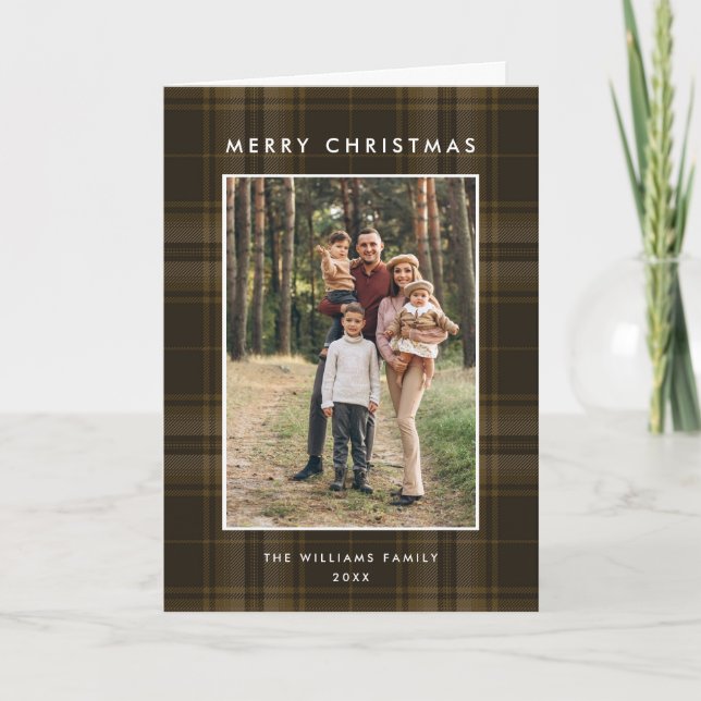 Cartes Pour Fêtes Annuelles 3 Photo Retro Noël Plaid Grey (Devant)