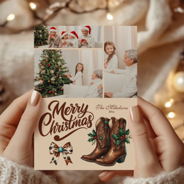 Cartes Pour Fêtes Annuelles 3 Photo Western Bow & Boots Noël (Créateur téléchargé)