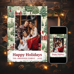 Cartes Pour Fêtes Annuelles 3 Photo Woodland Cute Rustic Country Noël