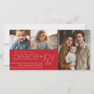 Cartes Pour Fêtes Annuelles 3 photos avec voeux de Noël - Rouge
