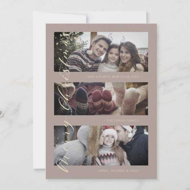 Cartes Pour Fêtes Annuelles 3 Photos Collage Golden Effect Christmas Photo (Devant)