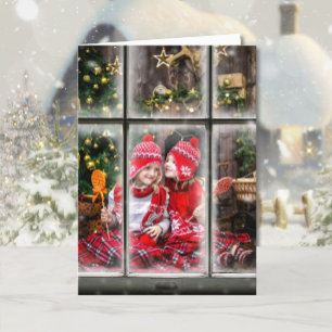 Cartes Pour Fêtes Annuelles 3 Photos Fenêtre Flocon de neige superposition Joy