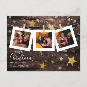 Cartes Pour Fêtes Annuelles 3 Piegs photo de Noël personnalisés Bois rustique 