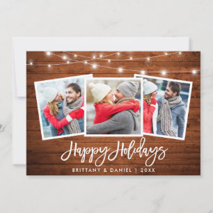 Cartes Pour Fêtes Annuelles 3 Pinceau photo Script Lumières Rustique en bois