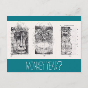 Cartes Pour Fêtes Annuelles 3 singes Unconventionnel chinois Nouvel An Zodiac 