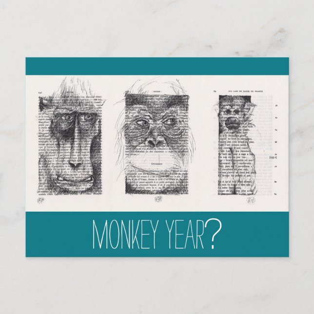 Cartes Pour Fêtes Annuelles 3 singes Unconventionnel chinois Nouvel An Zodiac  (Devant)