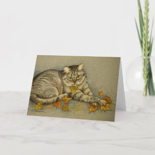 Cartes Pour Fêtes Annuelles 4872 Automne Chat Thanksgiving Greeting Card