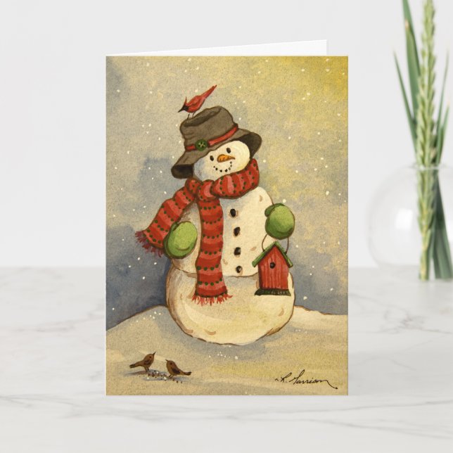 Cartes Pour Fêtes Annuelles 4905 Noël des Snowman et Birdhouse (Devant)