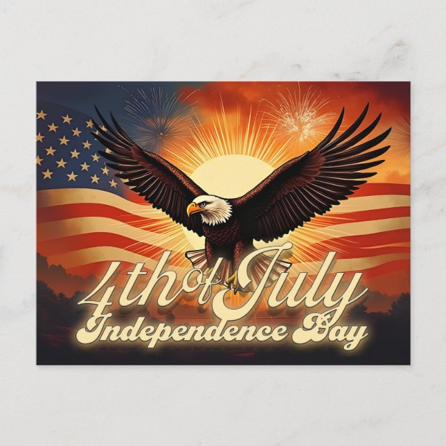 Cartes Pour Fêtes Annuelles 4 juillet - Aigle majestueux et feux d'artifice 🦅 (Devant)