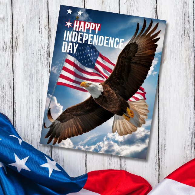 Cartes Pour Fêtes Annuelles 4 juillet Bonne fête de l'indépendance Salutation (Bald Eagle soaring celebrating USA Independence Day)