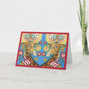 Cartes Pour Fêtes Annuelles 4 juillet GIRAFFES JUMEAUX PATRIOTIQUES, FEU D'ENT