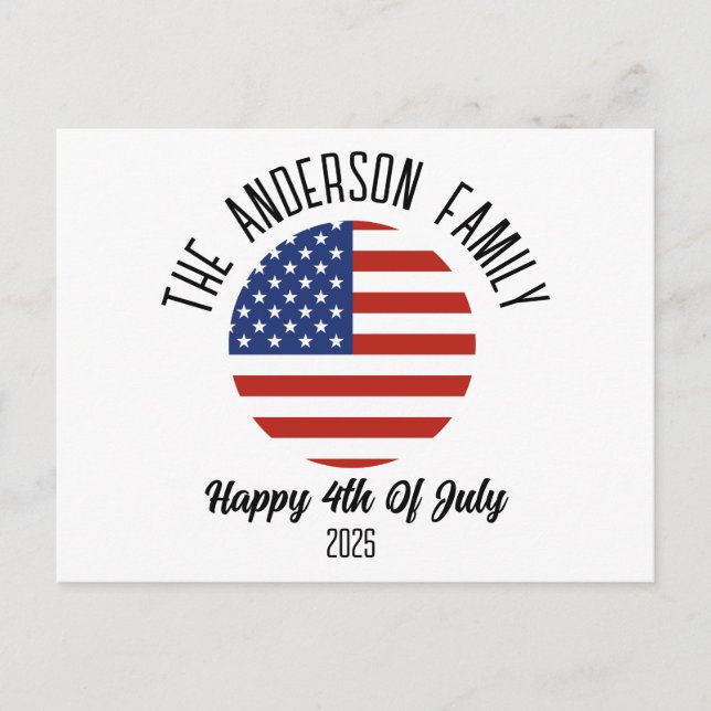 Cartes Pour Fêtes Annuelles 4 juillet Jour de l'Indépendance Nom personnalisé (Devant)