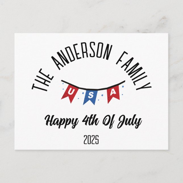 Cartes Pour Fêtes Annuelles 4 juillet Jour de l'Indépendance Nom personnalisé (Devant)