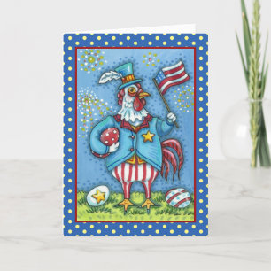 Cartes Pour Fêtes Annuelles 4 juillet ROOSTER, VERRE DE POULET PATRIOTIQUE AMU