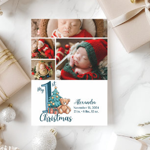 Cartes Pour Fêtes Annuelles 4 Photo Blue Teddy Baby 1er Noël