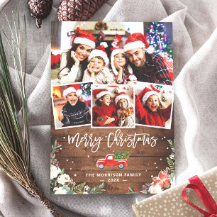 Cartes Pour Fêtes Annuelles 4 Photo Collage Camion de Noël Bois rustique Flora