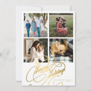 Cartes Pour Fêtes Annuelles 4 photo collage Happy Holidays élégant script