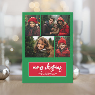 Cartes Pour Fêtes Annuelles 4 Photo Collage - Joyeux Noël Botanique Rouge