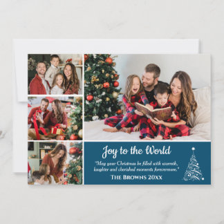 Cartes Pour Fêtes Annuelles 4 photo collage modern cute blue Joy to the world