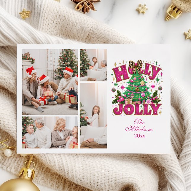 Cartes Pour Fêtes Annuelles 4 Photo Glitter Leopard Bow Holly Jolly (Créateur téléchargé)
