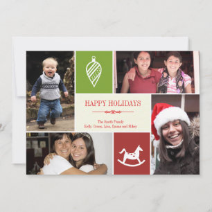 Cartes Pour Fêtes Annuelles 4 photo grille collage favoris Noël rouge