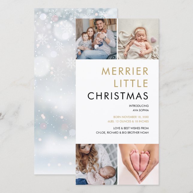 Cartes Pour Fêtes Annuelles 4 Photo Merrier Petite Naissance de Noël (Devant / Derrière)