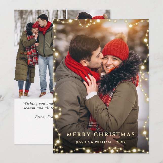 Cartes Pour Fêtes Annuelles 4 PHOTO Merry Christmas Gold Sparkle Salutation (Devant / Derrière)