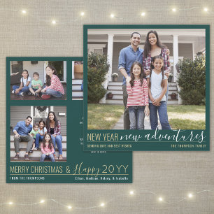 Cartes Pour Fêtes Annuelles 4 Photo New Year New Adventures Modern Green Gold