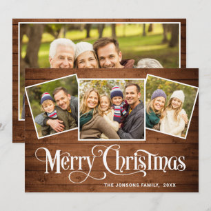 Cartes Pour Fêtes Annuelles 4 PHOTO Noël Rustique Brown Bois Salutation