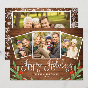 Cartes Pour Fêtes Annuelles 4 PHOTO Noël Rustique Brown Bois Salutation