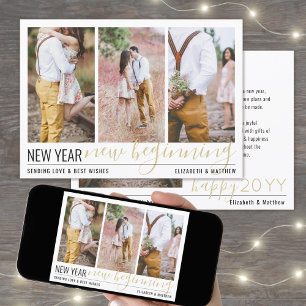 Cartes Pour Fêtes Annuelles 4 Photo Nouvel An Nouveau Début Simple Script Gold