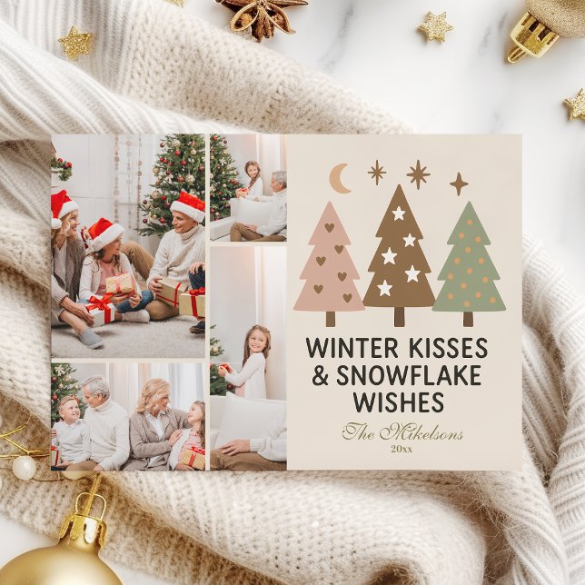 Cartes Pour Fêtes Annuelles 4 Photo Retro Winter Kisses & Snowflake Wishes (Créateur téléchargé)