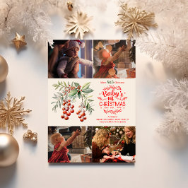 Cartes Pour Fêtes Annuelles 4 Photos Elégant Floral Baby's First Christmas