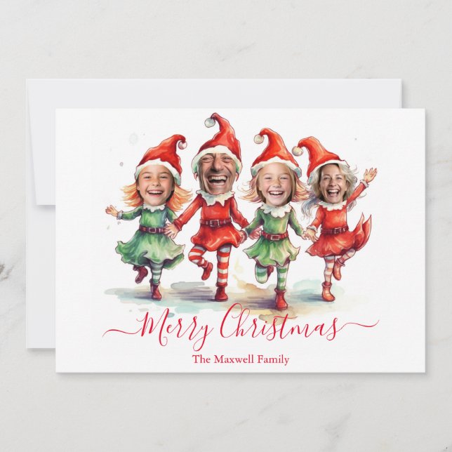 Cartes Pour Fêtes Annuelles 4 Photos elfes de Noël (Devant)