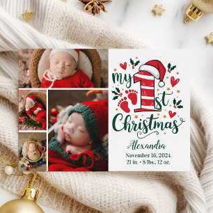 Cartes Pour Fêtes Annuelles 4 Sucre de canne photo Bébé 1er Noël