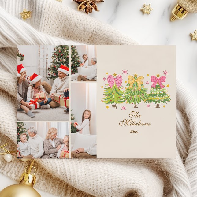 Cartes Pour Fêtes Annuelles 4Photo Bright Ribbon Trees Holiday Family (Créateur téléchargé)