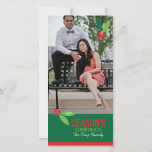 Cartes Pour Fêtes Annuelles 4x8 1 Photo Holly Design Flat Card