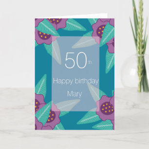 Cartes Pour Fêtes Annuelles 50 joyeux anniversaire floral bleu turquoise moder