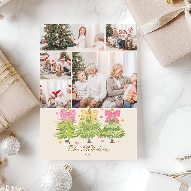 Cartes Pour Fêtes Annuelles 5 Photo Bright Ribbon Trees Holiday Family (Créateur téléchargé)