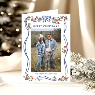 Cartes Pour Fêtes Annuelles 5 Photo Festif Dusty Blue Christmas Bow Ribbon