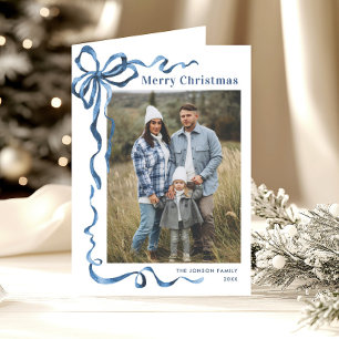 Cartes Pour Fêtes Annuelles 5 Photo Festif Dusty Blue Christmas Bow Ribbon