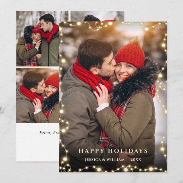 Cartes Pour Fêtes Annuelles 5 PHOTO Merry Christmas Gold Sparkle Salutation (Devant / Derrière)