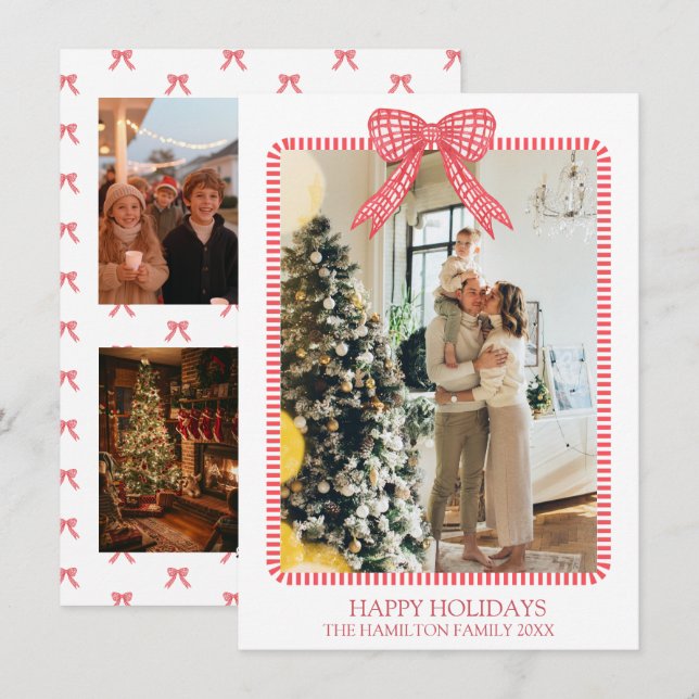 Cartes Pour Fêtes Annuelles 5 Photo Noël Coquette Bow Grandmillenaire (Devant / Derrière)