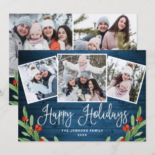 Cartes Pour Fêtes Annuelles 5 PHOTO Noël Rustique Bleu Bois Salutation