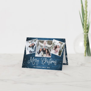 Cartes Pour Fêtes Annuelles 5 PHOTO Noël Rustique Bleu Bois Salutation