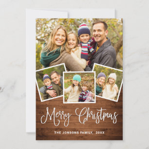 Cartes Pour Fêtes Annuelles 5 PHOTO Noël Rustique Brown Bois Salutation