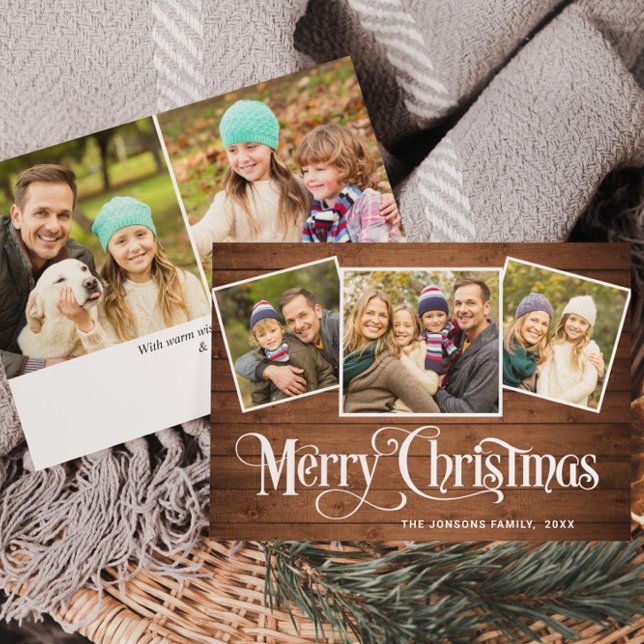 Cartes Pour Fêtes Annuelles 5 PHOTO Noël Rustique Brown Bois Salutation (Créateur téléchargé)