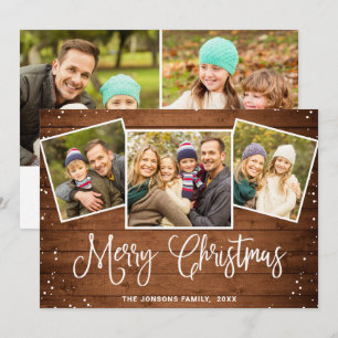Cartes Pour Fêtes Annuelles 5 PHOTO Noël Rustique Brown Bois Salutation
